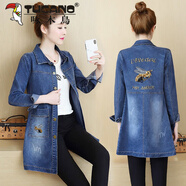 啄木鳥(niǎo)（TUCANO）牛仔衣2025新款上衣女新款社會(huì )中長(cháng)款媽m媽春天牛仔外套大|碼時(shí)尚 1935#蜜蜂繡花中長(cháng)款【藍色】 S 【建議80--90斤】