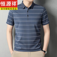 恒源祥桑蠶絲短袖t恤男2025新款夏季商務(wù)休閑條紋polo衫半袖翻領(lǐng)體恤 墨蘭 4XL (190) 【建議185-200斤】