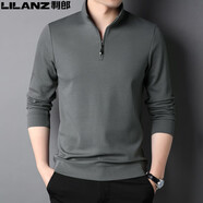 利郎男裝半拉鏈立領(lǐng)長(cháng)袖衛衣純棉休閑運動(dòng)套頭打底衫T恤春秋 深灰薄款 均碼 170