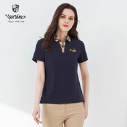 VERSINOversino/梵思諾女裝春夏新款翻領(lǐng)短袖T恤女polo衫有領(lǐng)上衣潮百搭 58V藍(lán)色 L
