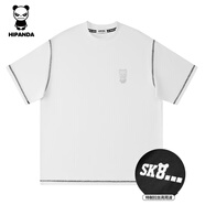 HIPANDA你好熊貓休閑t恤男夏季時尚品牌純棉t恤明線設(shè)計撞色體恤男白色S