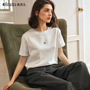 Olrain歐芮兒法式白色短袖T恤女夏季新款簡(jiǎn)約正肩顯瘦上衣 白色 S