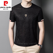 皮爾卡丹（pierre cardin）桑蠶絲短袖t恤衫男士夏季真絲青年寬松薄款冰 絲男裝半袖體恤男T 黑色CQ838 2XL 180