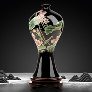 傲世景德鎮(zhèn)陶瓷器新中式花瓶工藝品客廳擺件酒柜玄關(guān)茶室博古架裝飾品 烏金釉清荷美人醉+底座