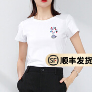 幻黛短袖t恤女夏季女裝棉白色打底衫品牌純色女士短袖新款印花白t恤女 白色款-海豚圖案 2XL 【建議120-130斤】