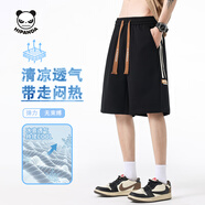 HIPANDA休閑短褲男重磅綿柔透氣薄款港風(fēng)側邊條紋撞色拼接五分褲 黑 XL