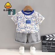 G.DUCK KIDS小黃鴨男童夏季卡通恐龍套裝嬰幼兒衣服寶寶超萌洋氣短袖褲兩件套 笑臉表情套裝 90 cm