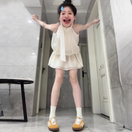 衣然呈品連衣裙女士夏季新款美式高街潮牌收腰簡約白色無袖掛脖吊帶短裙女 杏色 M 【建議90-105斤】