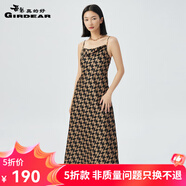哥弟真的好（GIRDEAR）女裝無袖花色高腰吊帶連衣裙A500241 黑棕 M (3碼)