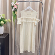 2025夏季新款歐洲站時(shí)尚氣質(zhì)小清新修身顯瘦漏肩絕美連衣裙百搭連 均碼 均碼 杏色