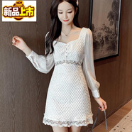初徑小個(gè)子高腰短裙優(yōu)雅氣質(zhì)鏤空蕾絲露腰心機性感連衣裙很仙的白色裙 白色 XL