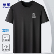 羅蒙（ROMON）父親節(jié)禮物短袖T恤男士夏季冰絲薄款透氣打底衫男698 黑色 M