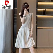 皮爾卡丹（pierre cardin）高端氣質(zhì)輕熟風(fēng)豎條紋無(wú)袖連衣裙夏季新款通勤收腰顯瘦a字裙子女 白色 S (75-95)