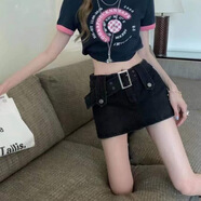 姿偉祺歐美牛仔短裙2025新款包臀裙 黑色#腰帶款短裙 【帶內(nèi)襯】 XS