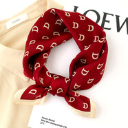 格微詩(shī) 絲巾女真絲桑蠶絲小方巾百搭春秋冬季脖子裝飾薄款紗巾潮圍巾 D-紅色