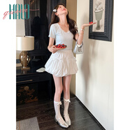 Halo Queen半身裙女蝴蝶結系帶A字裙夏季小個(gè)子顯瘦甜美蓬蓬裙子H52B058