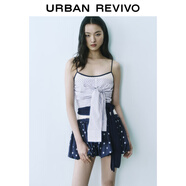 UR2025夏季新款女裝撞色條紋蝴蝶結裝飾罩衫襯衫UYU250049 深藍色條紋 (偏短) XS