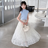 恬瑩女童夏裝2025新款洋氣時(shí)髦大童女裝公主連衣裙兒童夏季半身長(cháng)裙子 藍色套裝 150 (建議身高135-145CM)