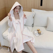 NJSKAKW純棉浴巾女睡袍浴裙裹胸成人浴袍韓版可愛學(xué)生吸水不掉毛三件套 浴裙+外袍+頭巾+腰帶粉色 M