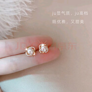 Ezra&Cc足銀仿珍珠耳釘女復(fù)古法式優(yōu)雅高級(jí)感耳飾生日禮物玫瑰金珍珠耳釘