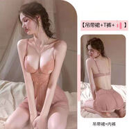 情趣內(nèi)衣女免脫火辣睡衣蕾絲網(wǎng)紗睡裙連體包臀短裙黑絲純欲風(fēng)戰(zhàn)袍 膚色+跳蛋 均 碼【建議80-125斤】