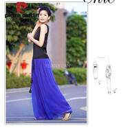 皮爾卡丹夏裝歐美風(fēng)女裝休閑褲女雪紡闊腿褲夏長(cháng)褲雪紡褲沙灘度假 寶藍色 S 80-90斤