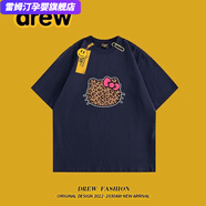 雷姆汀drew美式豹紋HelloKitty短袖T恤男女童裝寬松童裝上衣INS 童裝短袖藏青色036 110 建議30-35斤