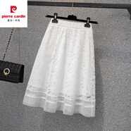 皮爾卡丹（pierre cardin）a字蕾絲半身裙女夏季薄款大尺碼小個(gè)子胖mm遮肚子裙子半裙2025新 白色【垂墜感/半身裙感氣質(zhì)/百搭 L 建議100-118斤