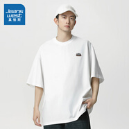 真維斯男裝2025夏季新款 簡(jiǎn)約百搭透氣舒適繡花圖案純棉短T男D4 白色2100 XL 180/96A