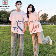 AEMAPE情侶裝衣服一女一男情侶款夏2025新款潮流男女情侶裝春夏季短袖網(wǎng) [藍(lán)粉大愛心]男白+女白 均碼 男L+女M