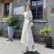 慧奴比溫柔風碎花連衣裙子女裝夏季2025新款茶歇法式高級感顯瘦v領長裙 花色高端定制 XS建議90斤以內(nèi) 均碼