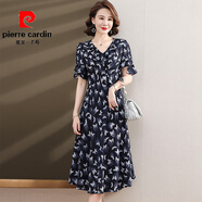 皮爾卡丹（pierre cardin）小香風(fēng)連衣裙夏季女裝時尚優(yōu)雅氣質(zhì)夏天新款中長裙遮肚子洋氣裙子 藏青色 XL 建議95-110斤內(nèi)
