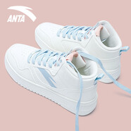 anta kids安踏高幫板鞋女款春季新款厚底增高休閑運動(dòng)鞋子旗艦女鞋 8002Q-4象牙白/淺霧灰/光暈粉 35.5