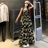 AEMAPE大碼法式印花吊帶連衣裙女夏季梨形身材碎花裙胖MM遮肚子顯瘦裙子 吊帶裙【單件】 2XL _建議140-160斤左右