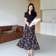 NASALIKE赫本風(fēng)黑色假兩件碎花連衣裙子女夏季2025新款梨形身材級(jí)感長(zhǎng)裙 連衣裙【今年流行漂亮端連衣裙法 XL 60/65kg