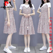 皮爾卡丹（pierre cardin）碎花連衣裙女小個子拼接假兩件套中長款a字裙2025夏新款今年流行 紅色【優(yōu)質(zhì)甄選面料】 L (建議105-115斤)