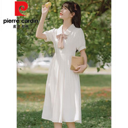 皮爾卡丹（pierre cardin）15夏季17少女裝14高中學(xué)生16-20-25歲女孩nv夏裝韓版長(cháng)裙18連衣裙 9807杏色配粉領(lǐng)帶 L (105-115斤)
