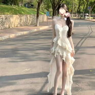 S.SOFEA荷葉邊吊帶連衣裙夏季海邊度假仙女氣質(zhì)長(zhǎng)裙 不規(guī)則碎花長(zhǎng)裙【出片款帶胸墊】 2XL 【建議125-140斤穿】
