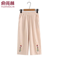 俞兆林（YUZHAOLIN）母親節中老年女裝媽媽裝夏季大碼短袖套裝兩件套棉麻寬松t恤女 8102【單褲子】 2XL 建議105-120斤
