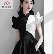 黛芙熙高端精致黑白撞色連衣裙2025新款女夏高冷御姐風(fēng)正式場(chǎng)合法式裙子 黑白撞色連衣裙 M 96-105斤