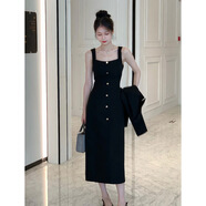 FHHUABD歐洲站春裝女款2025年新款御姐輕熟風(fēng)西裝套裝女小洋裝兩件套裙子 黑色背帶裙 XL  【115一125斤】