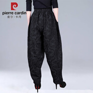 皮爾卡丹（pierre cardin）民族風女裝褲子棉麻闊腿褲燈籠褲女寬松哈倫褲女休閑長褲單/加絨 常規(guī) 黑色 2XL 建議【148斤-170斤】