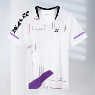新款羽毛球服短袖套裝男速干女透氣休閑比賽運動服團購定制球衣服 白色上衣-男款(高品質(zhì)) L