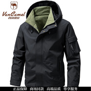 西域駱駝（VANCAMEL）男士三防沖鋒衣外套新款?yuàn)A克男2025春秋季時(shí)尚潮牌連帽工裝帥氣休 黑色 4XL