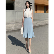 艾妃琳輕熟風(fēng)夏季雪紡魚(yú)尾裙女高腰通勤半身裙透氣時(shí)尚通勤包臀裙OL職業(yè) 【淺藍色】 S 85-98斤