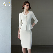 AD春夏2025新款西裝套裝女氣質(zhì)通勤白色七分袖職業(yè)裝小香風(fēng)兩件套 西裝+半裙 M