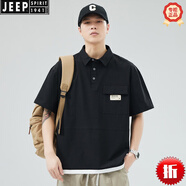 JEEP SPIRIT夏季poIo衫男美式工裝大碼冰絲短袖t恤時(shí)尚寬松休閑翻領(lǐng)半袖上衣 黑色 H73-PO衫 M 90-105斤左右