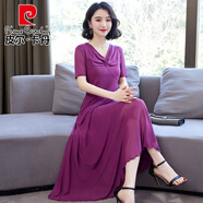 皮爾卡丹夏季網(wǎng)紗連衣裙女2025新款洋氣收腰顯瘦長款時(shí)尚氣質(zhì)外穿遮肉長裙 紫紅色 2XL 130-145斤