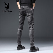 花花公子（PLAYBOY）男士牛仔褲男修身彈力小腳褲時尚百搭鉛筆褲緊身顯高保暖褲子男 901黑灰色 36