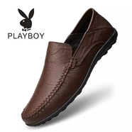 花花公子（PLAYBOY PHYSICAL）皮鞋男斷碼男式真皮透氣商務(wù)休閑鞋一腳蹬懶人駕車鞋 暗棕8008 38